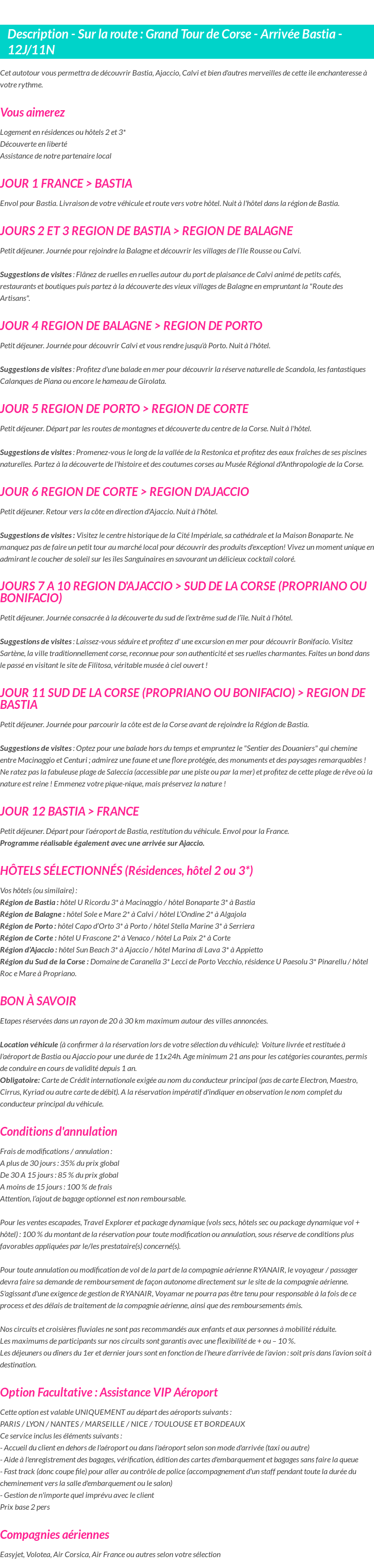Détails du séjour