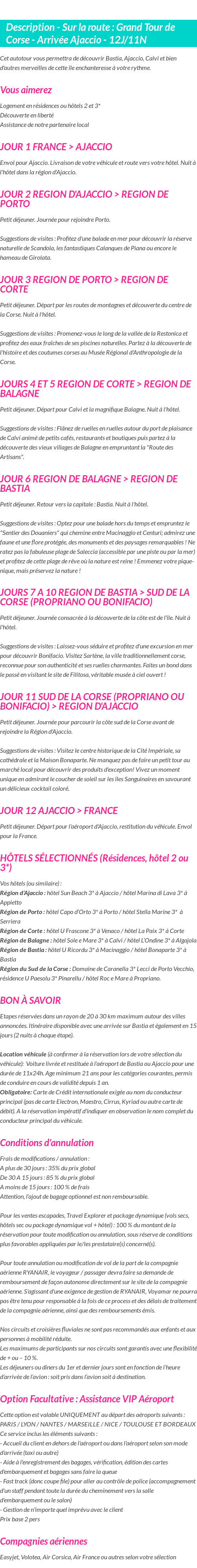 Détails du séjour