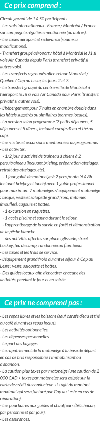 Conditions tarifaires