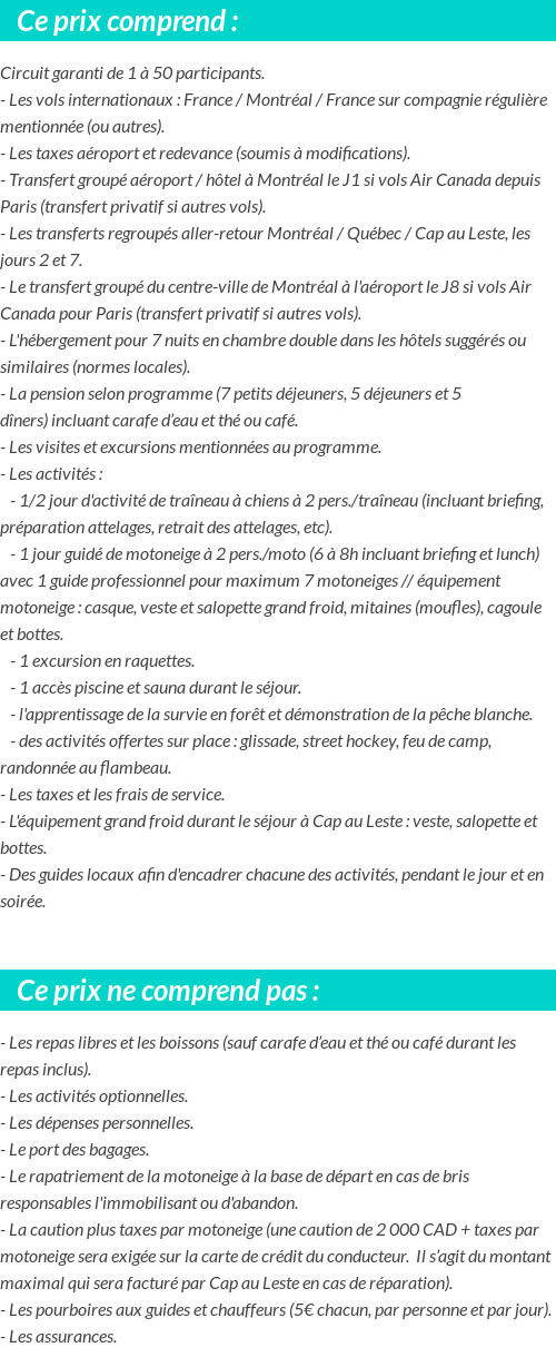 Conditions tarifaires