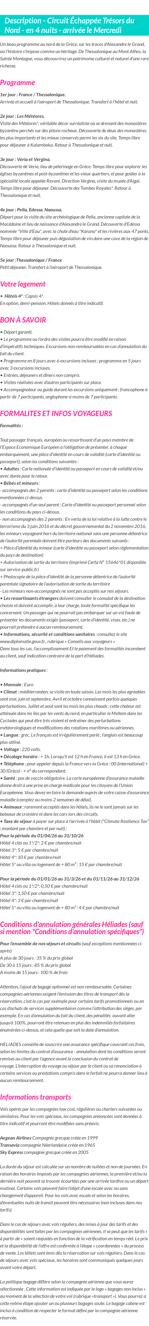 Détails du séjour