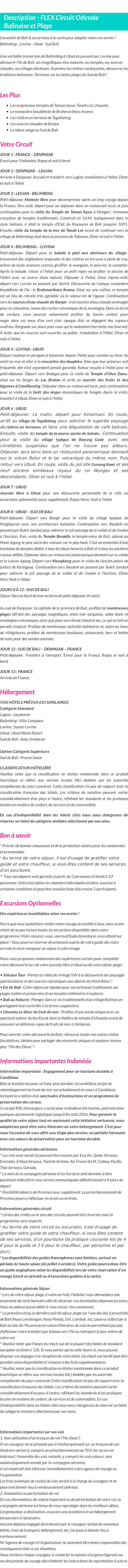 Détails du séjour