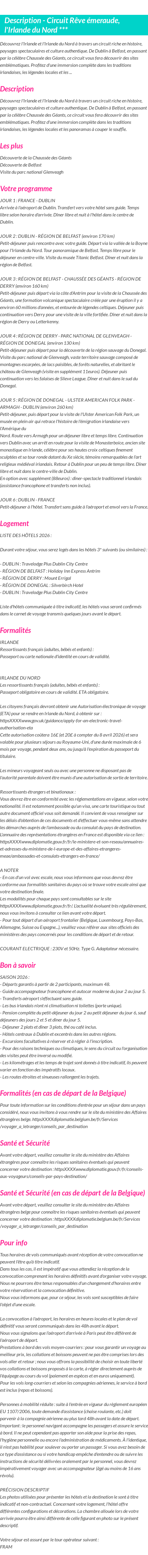 Détails du séjour