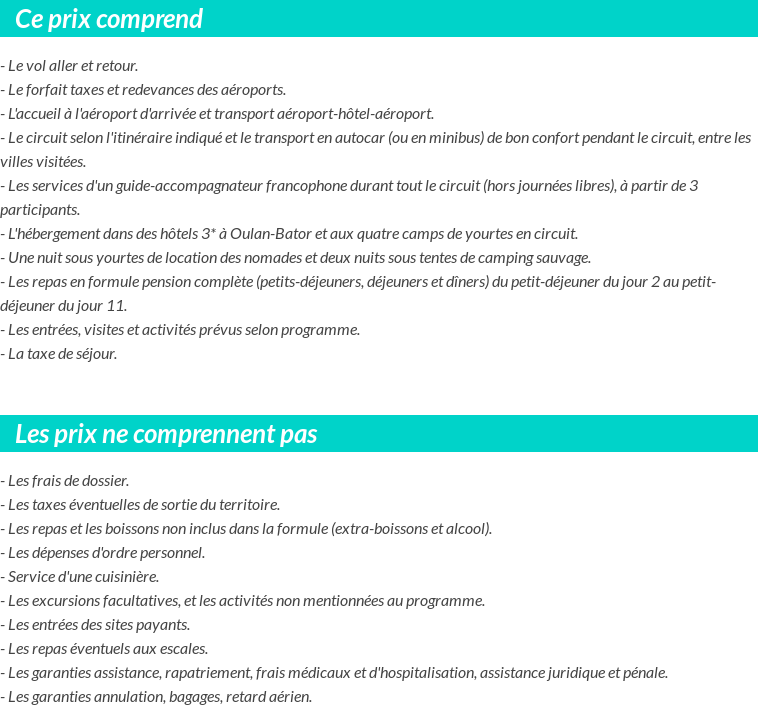 Conditions tarifaires