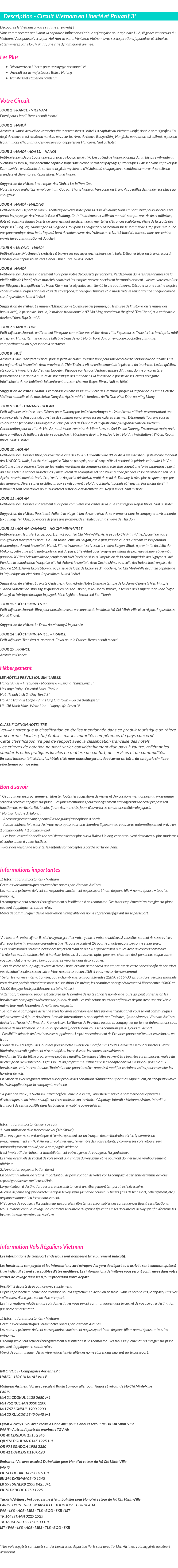 Détails du séjour