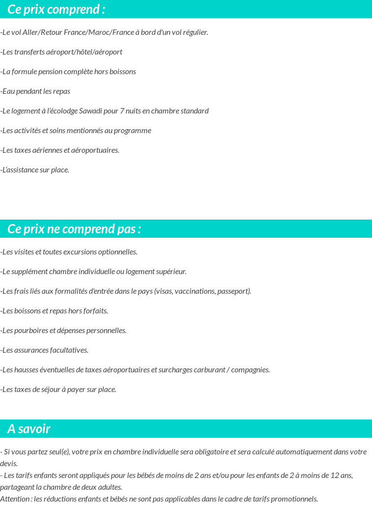 Conditions tarifaires