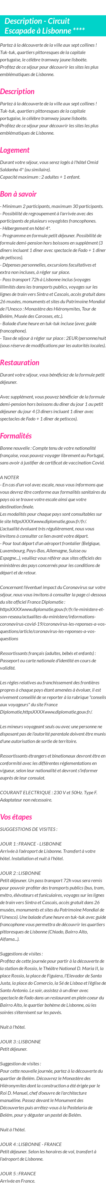 Détails du séjour