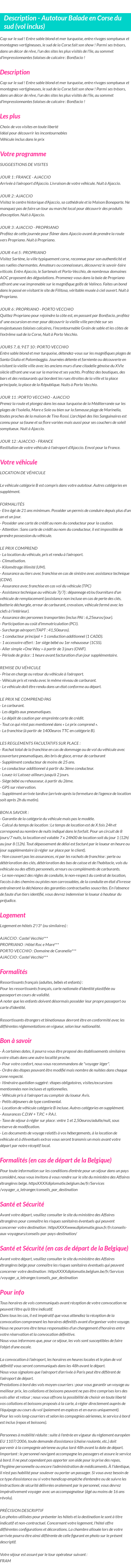 Détails du séjour