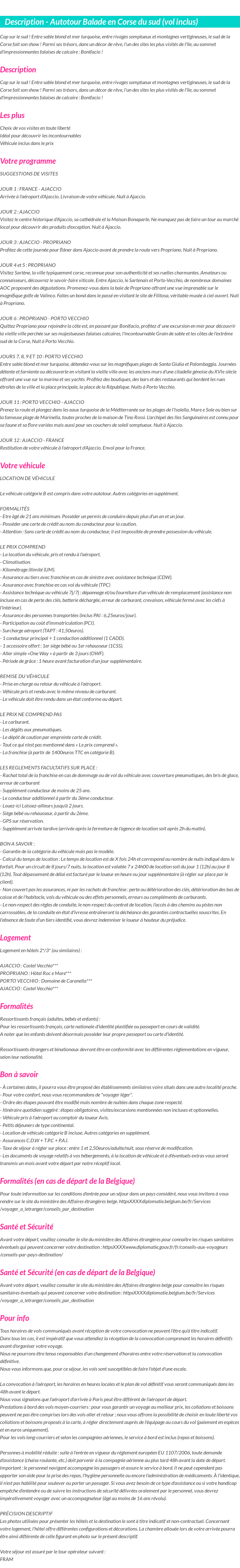 Détails du séjour
