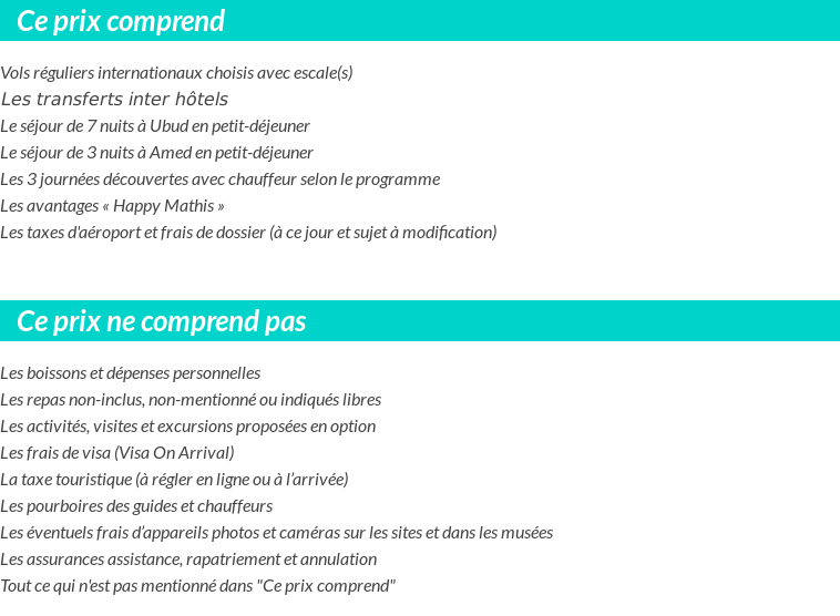 Conditions tarifaires