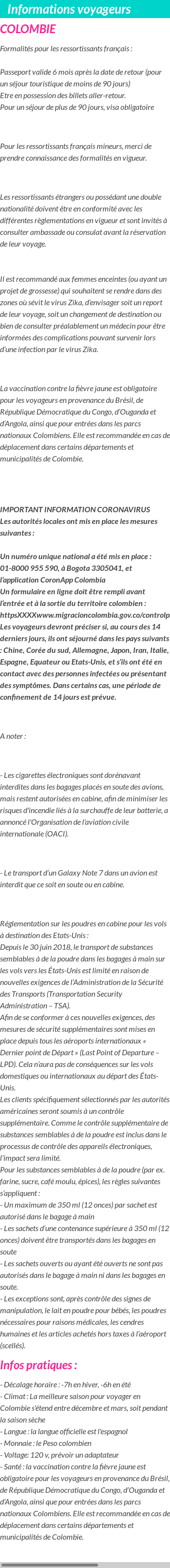 Formalités et infos voyageurs