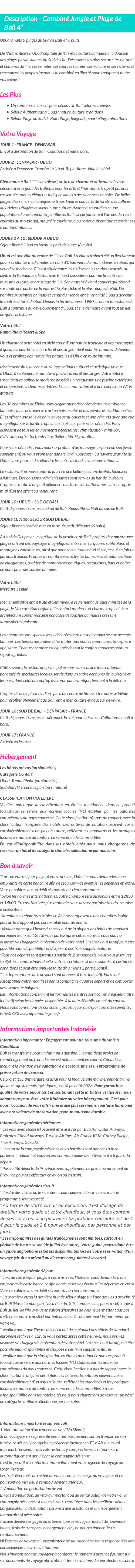 Détails du séjour