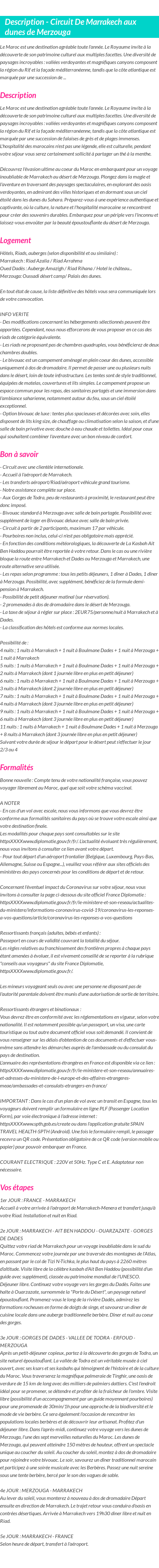 Détails du séjour