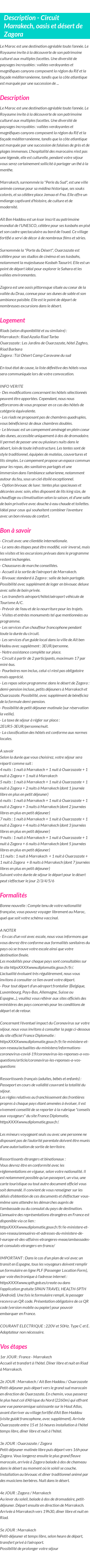 Détails du séjour