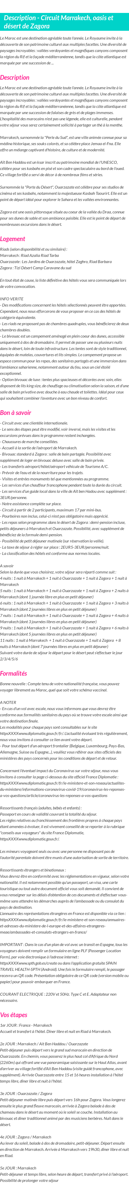 Détails du séjour