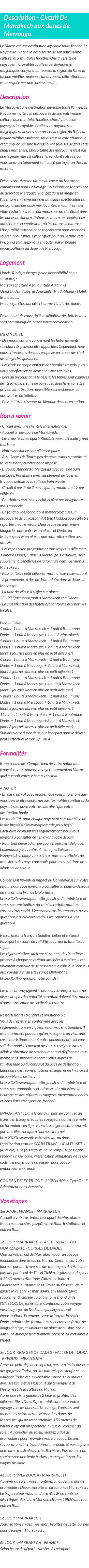 Détails du séjour
