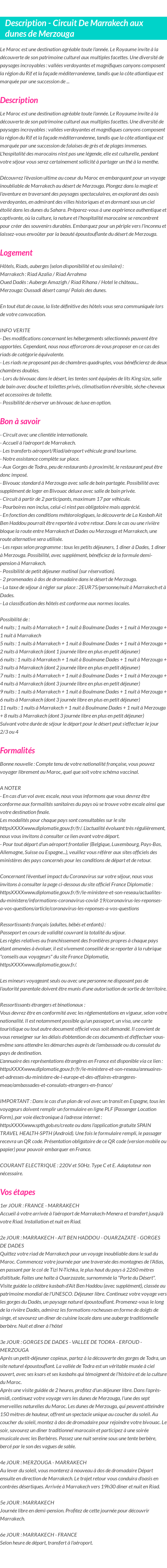 Détails du séjour