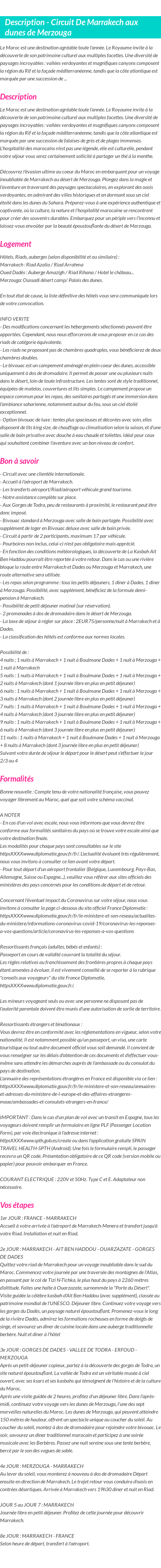 Détails du séjour