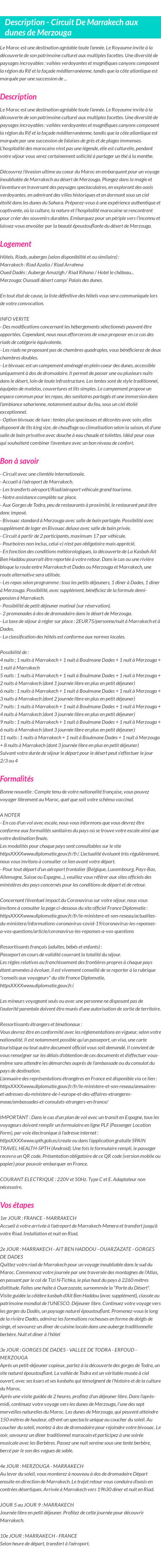 Détails du séjour
