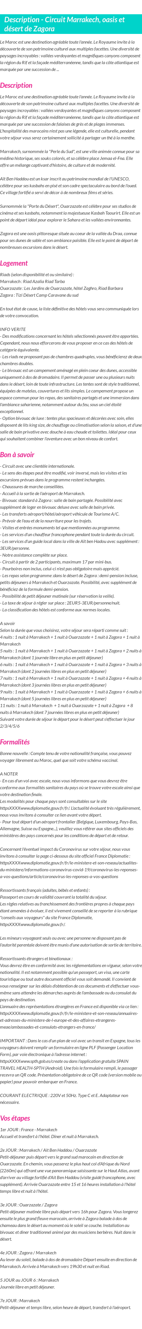 Détails du séjour