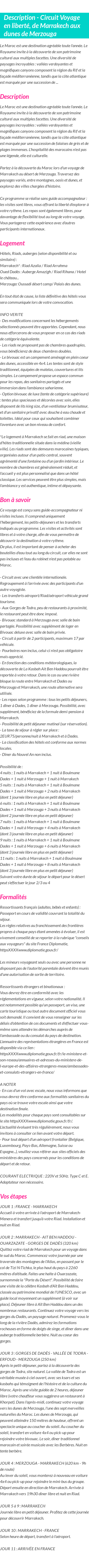 Détails du séjour