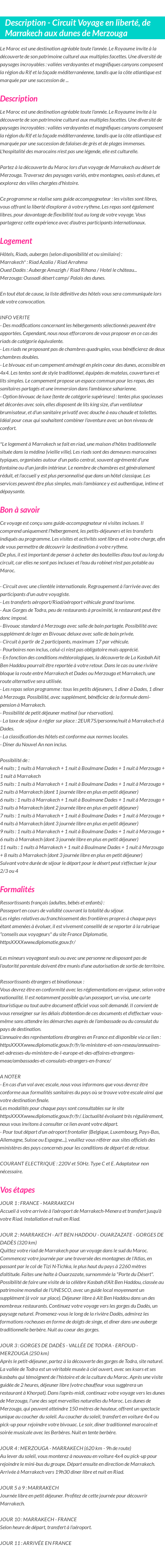 Détails du séjour