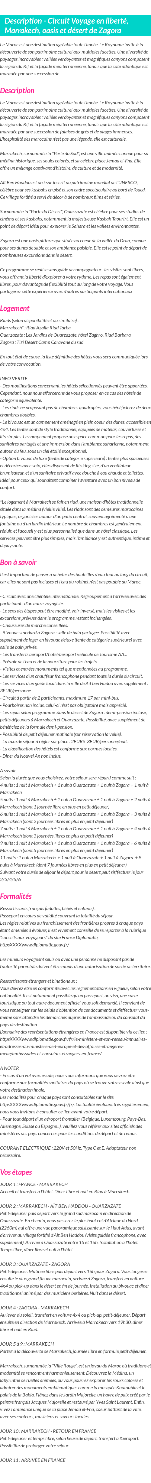Détails du séjour