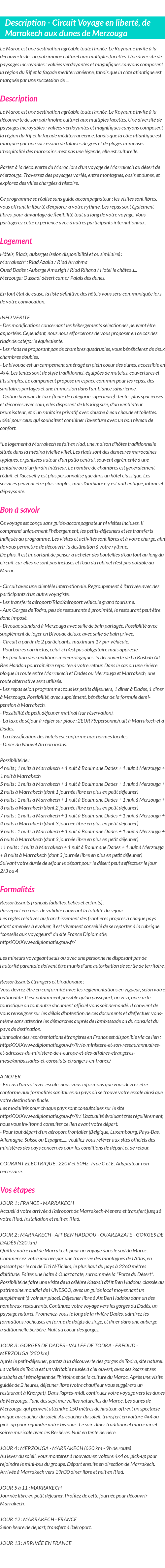 Détails du séjour