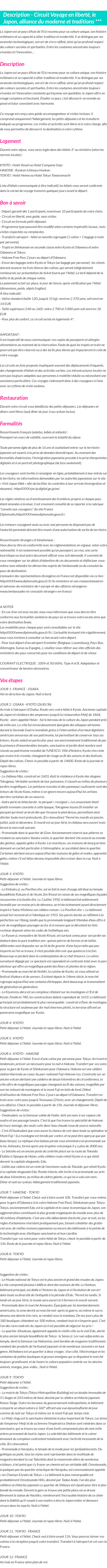 Détails du séjour