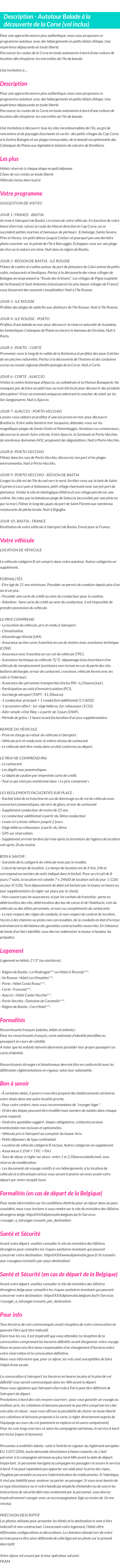 Détails du séjour