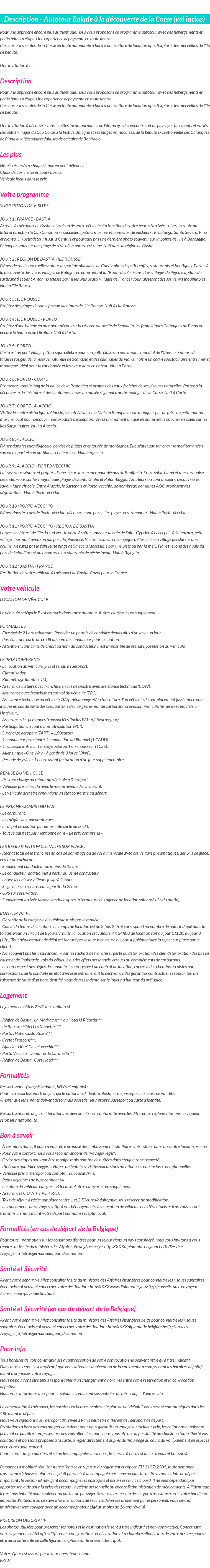 Détails du séjour