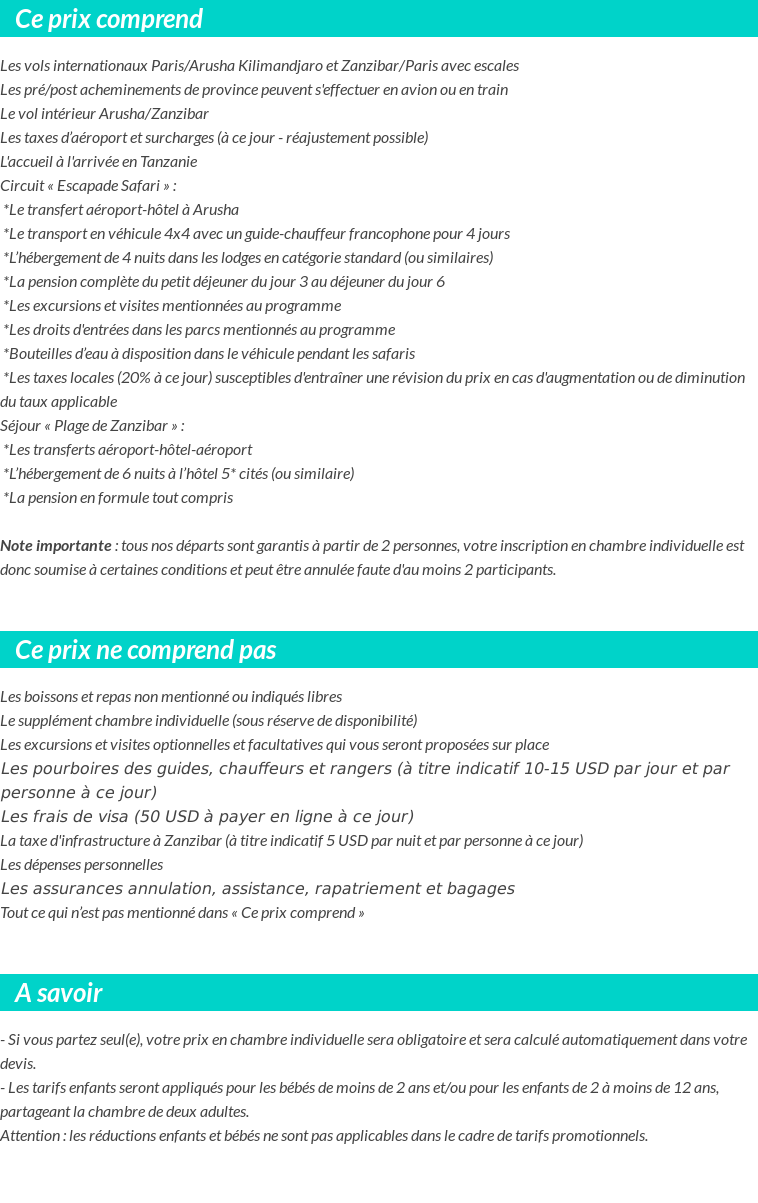 Conditions tarifaires