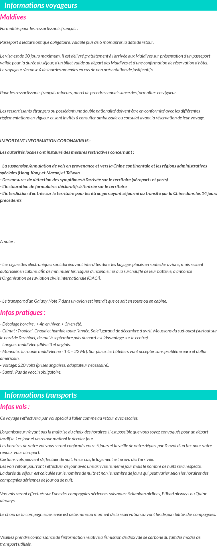 Formalités et infos voyageurs