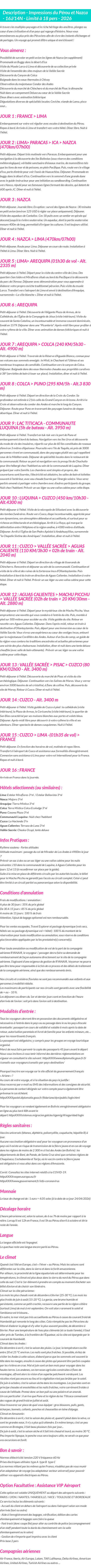 Détails du séjour