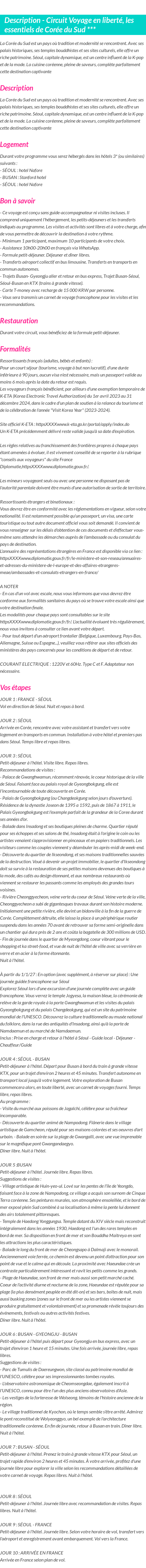 Détails du séjour