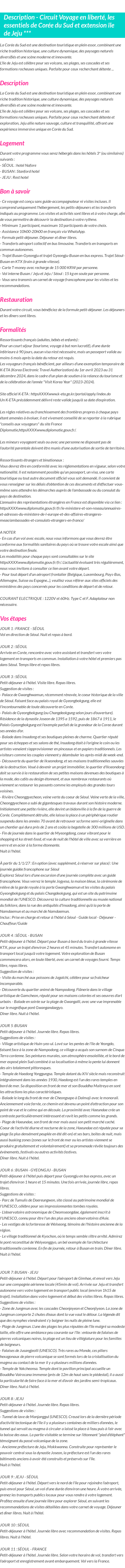 Détails du séjour