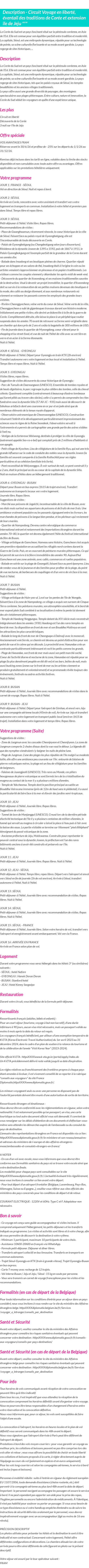 Détails du séjour