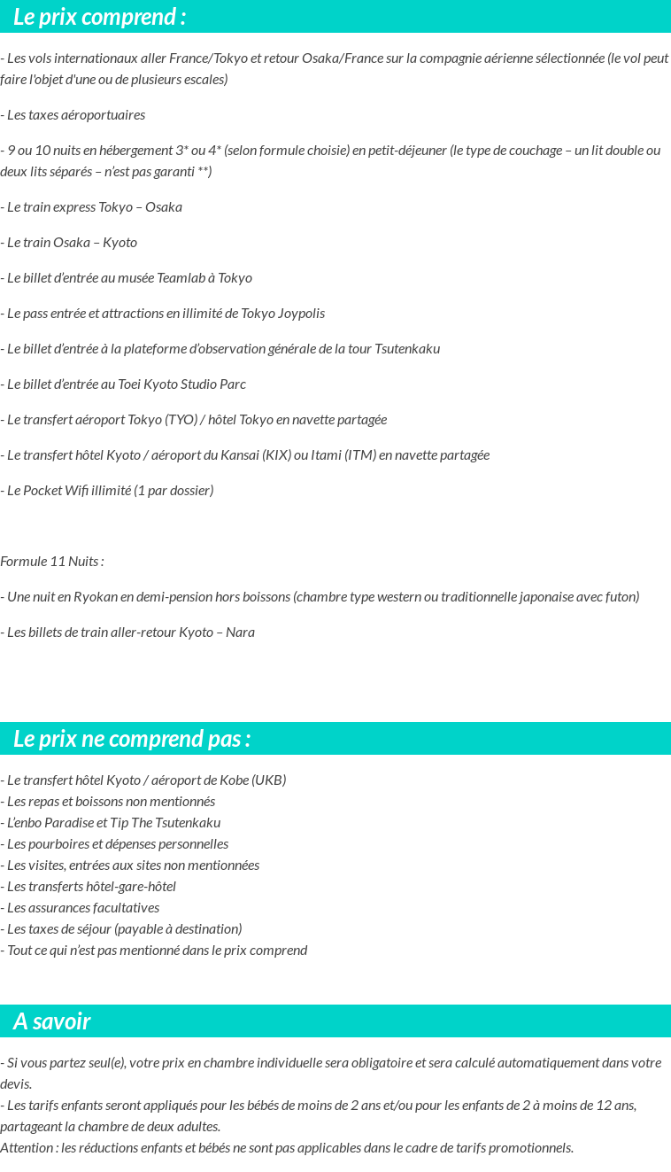 Conditions tarifaires
