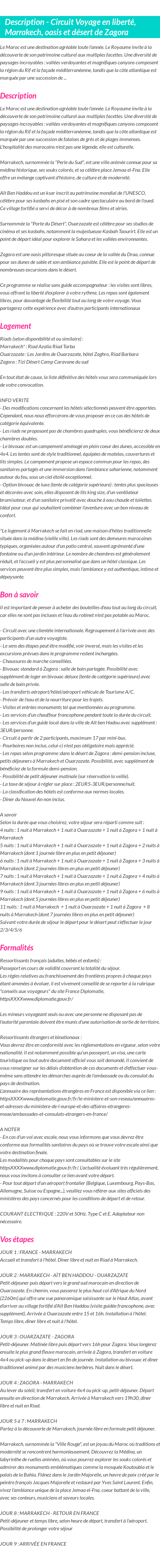Détails du séjour