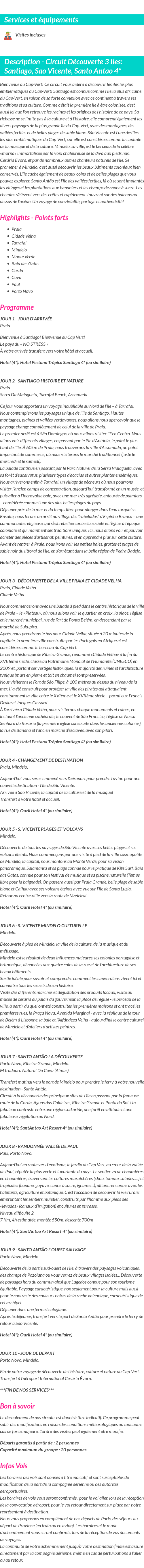 Détails du séjour