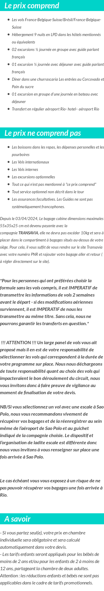 Conditions tarifaires