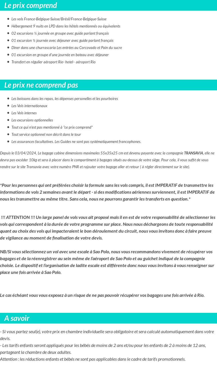 Conditions tarifaires