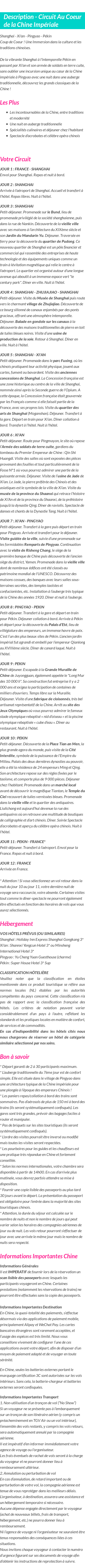 Détails du séjour