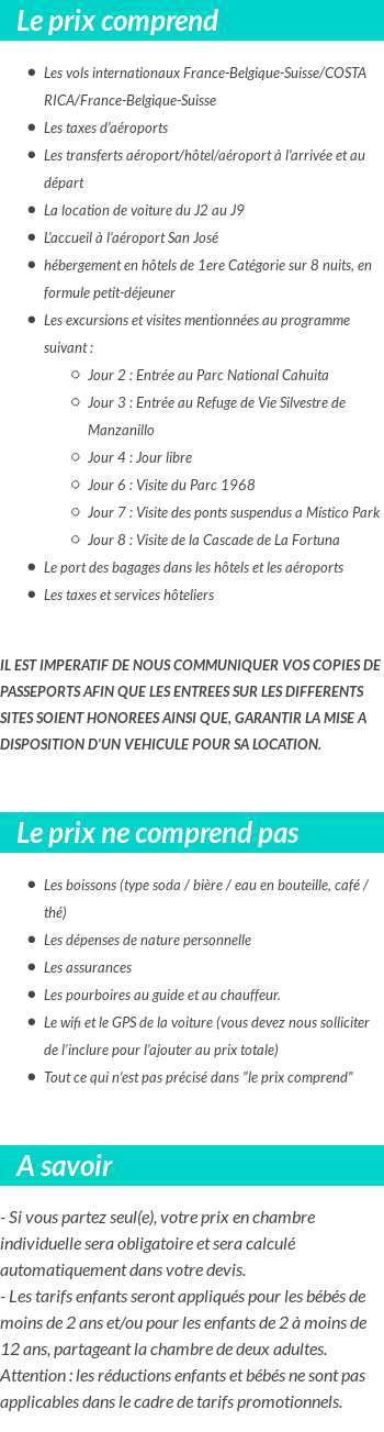 Conditions tarifaires