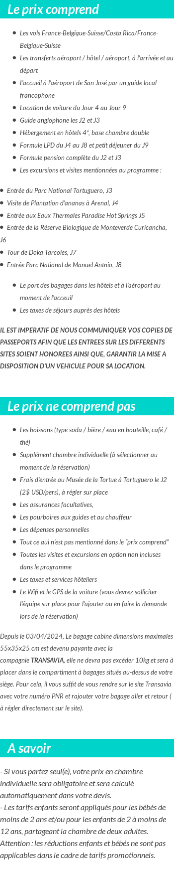 Conditions tarifaires