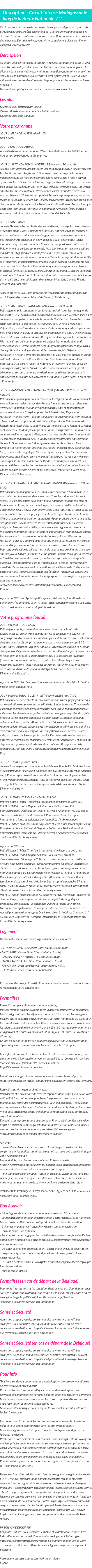 Détails du séjour