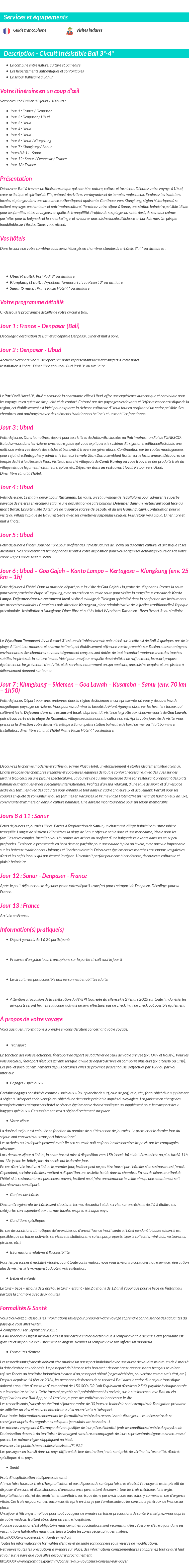Détails du séjour