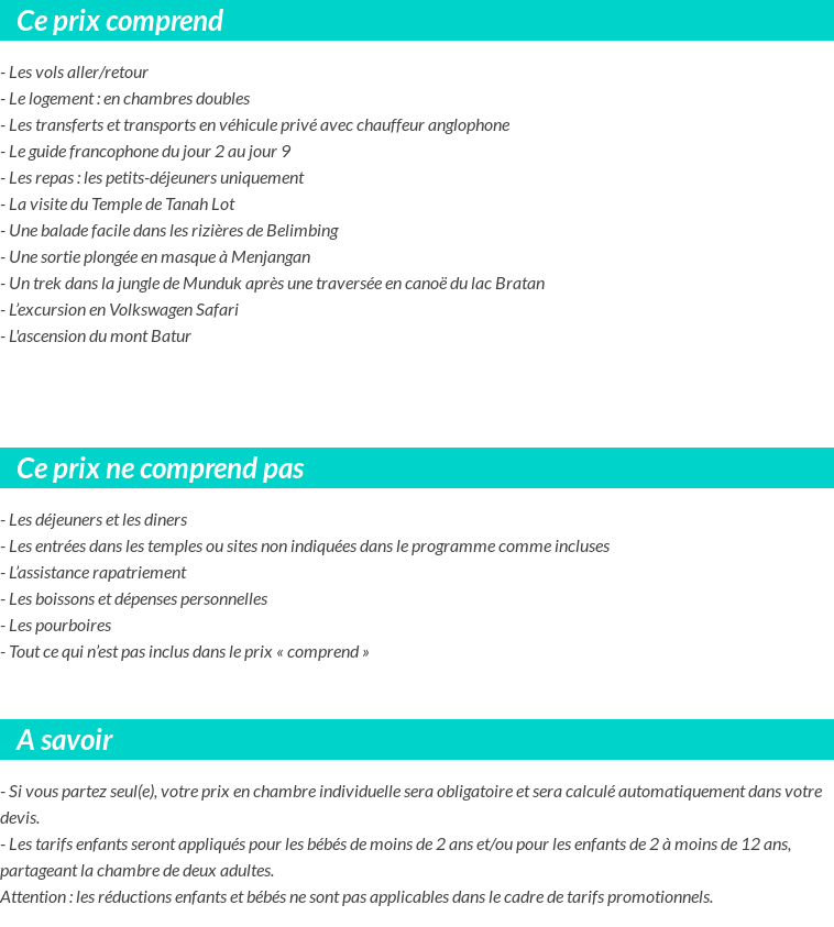 Conditions tarifaires