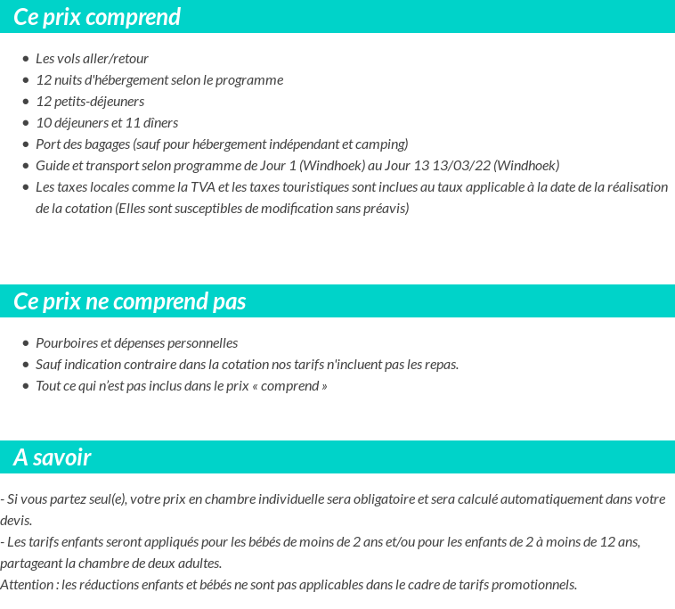 Conditions tarifaires