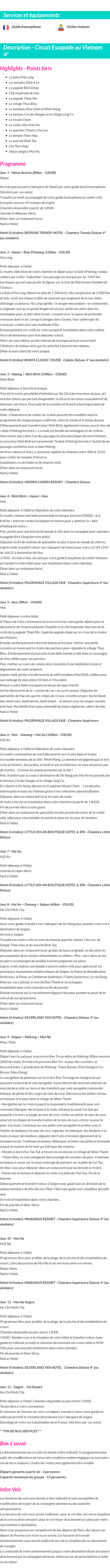 Détails du séjour